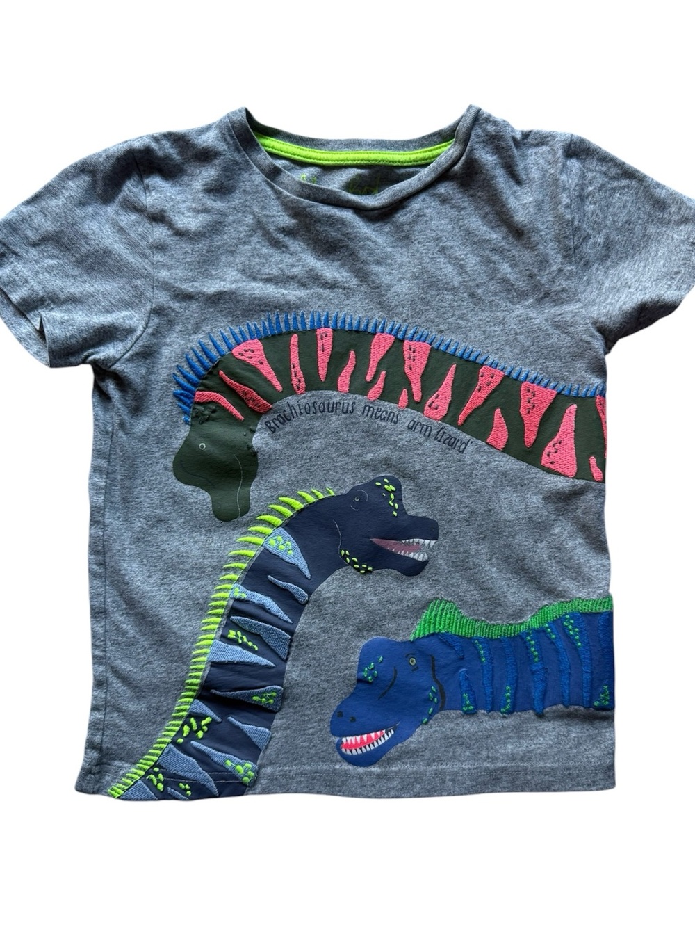 Mini Boden Gray Tee with Colorful Dinosaur Appliqués size 7-8 - Picture 2 of 6